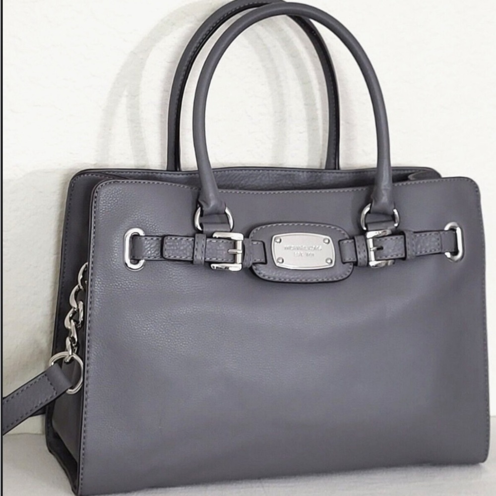 Michael Kors Medium Gray Pebbled Leather Hamilton Handbag 10” x 15”